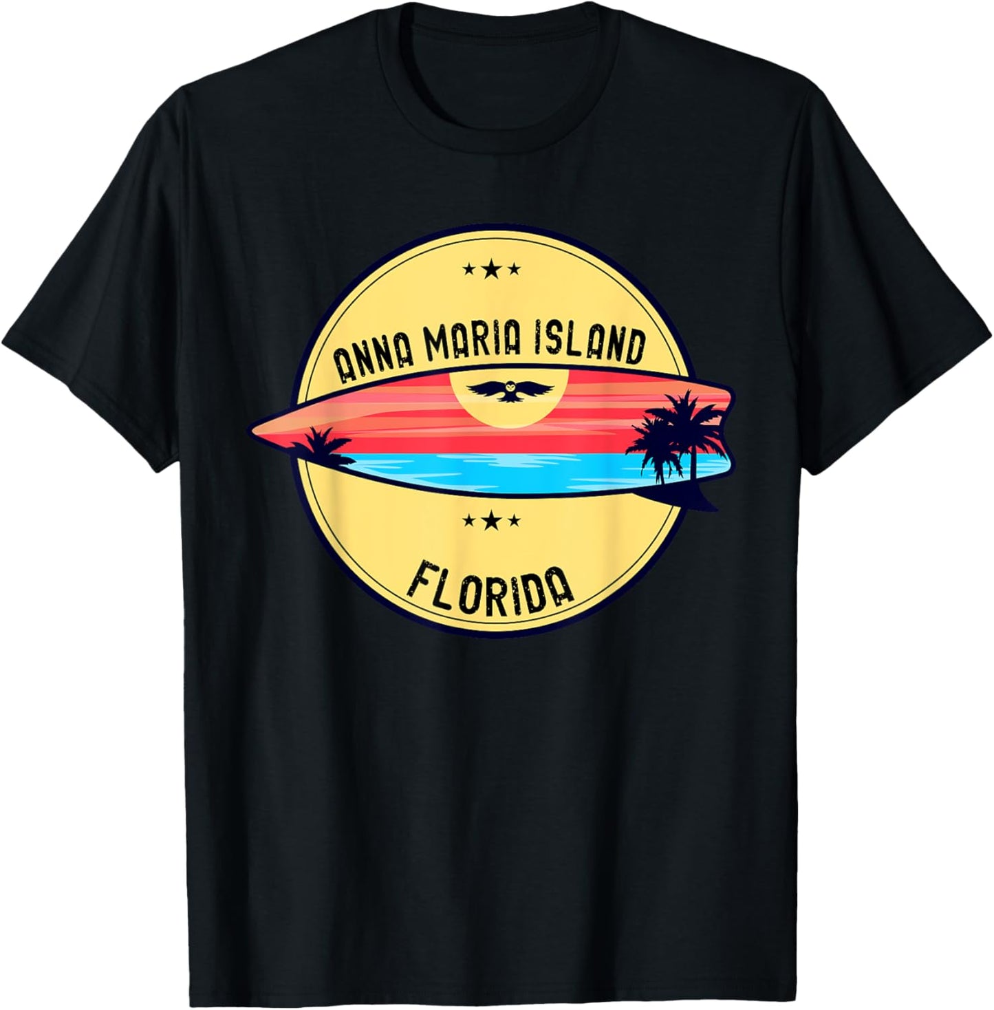 Retro Anna Maria Island Beach Florida Beach Surfboard Men Women Kids T-Shirt - T-Shirt | Black