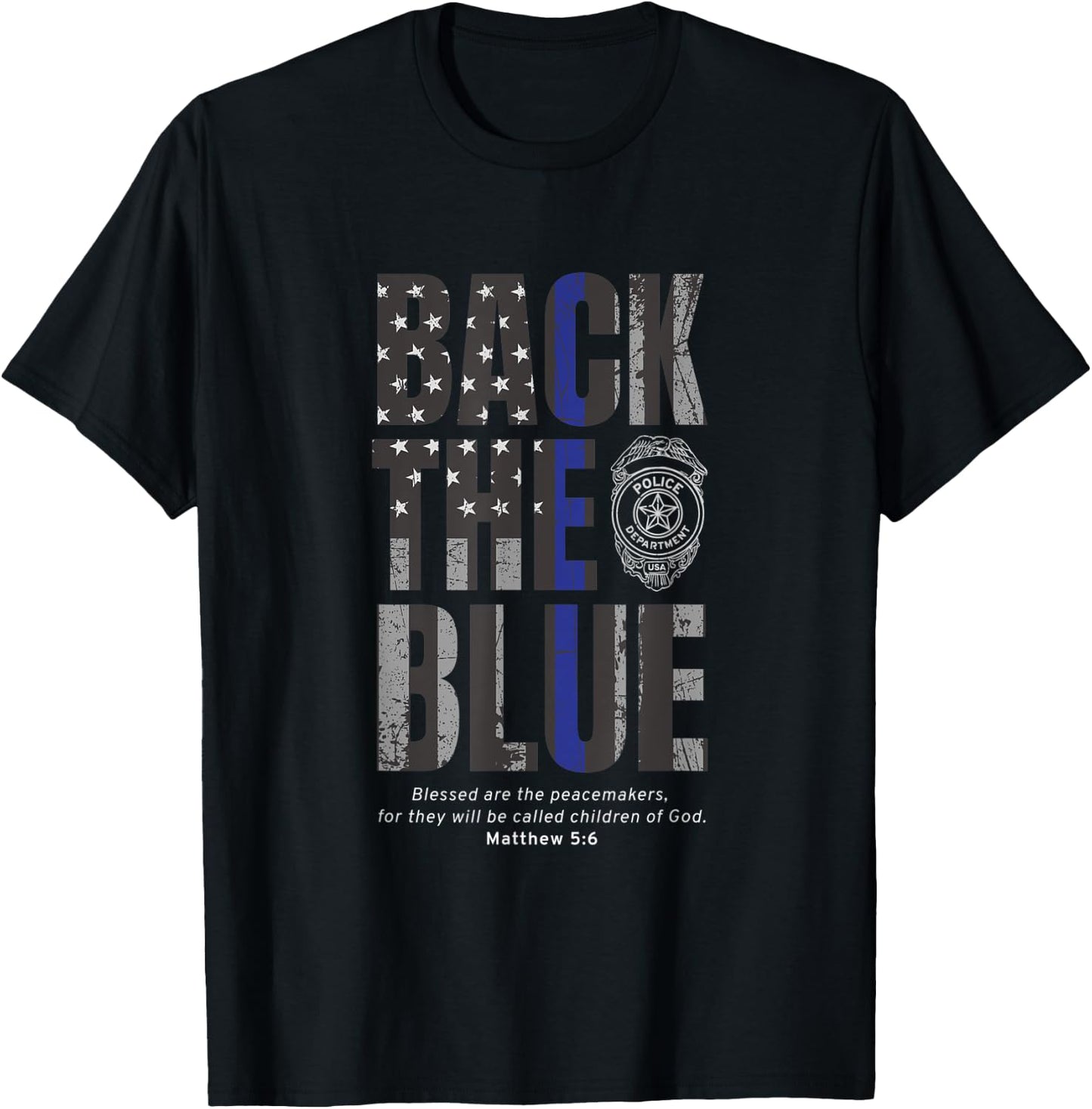 Back the Blue Thin Blue Line Flag Patriotic Police T-Shirt - T-Shirt | Black