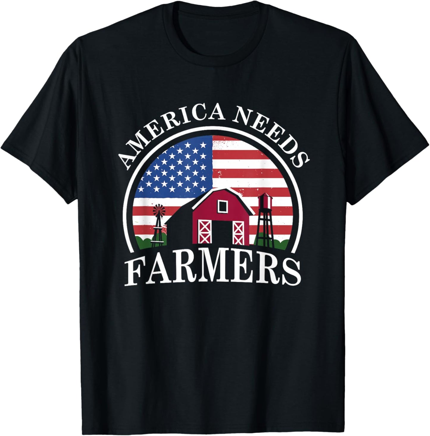 America Needs Farmers | American US Flag | Tractor T-Shirt - T-Shirt | Black