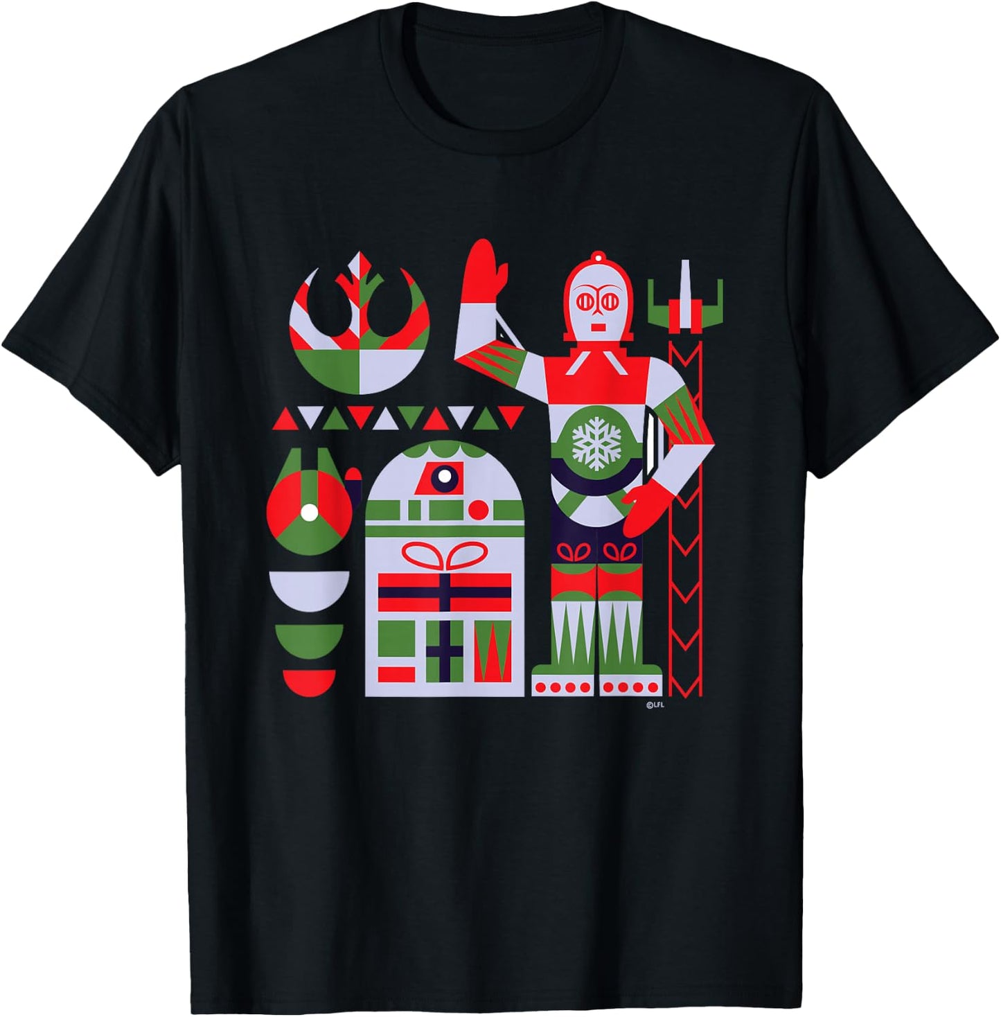 Star Wars R2-D2 and C-3PO Nordic Print Christmas Holiday T-Shirt - T-Shirt | Black