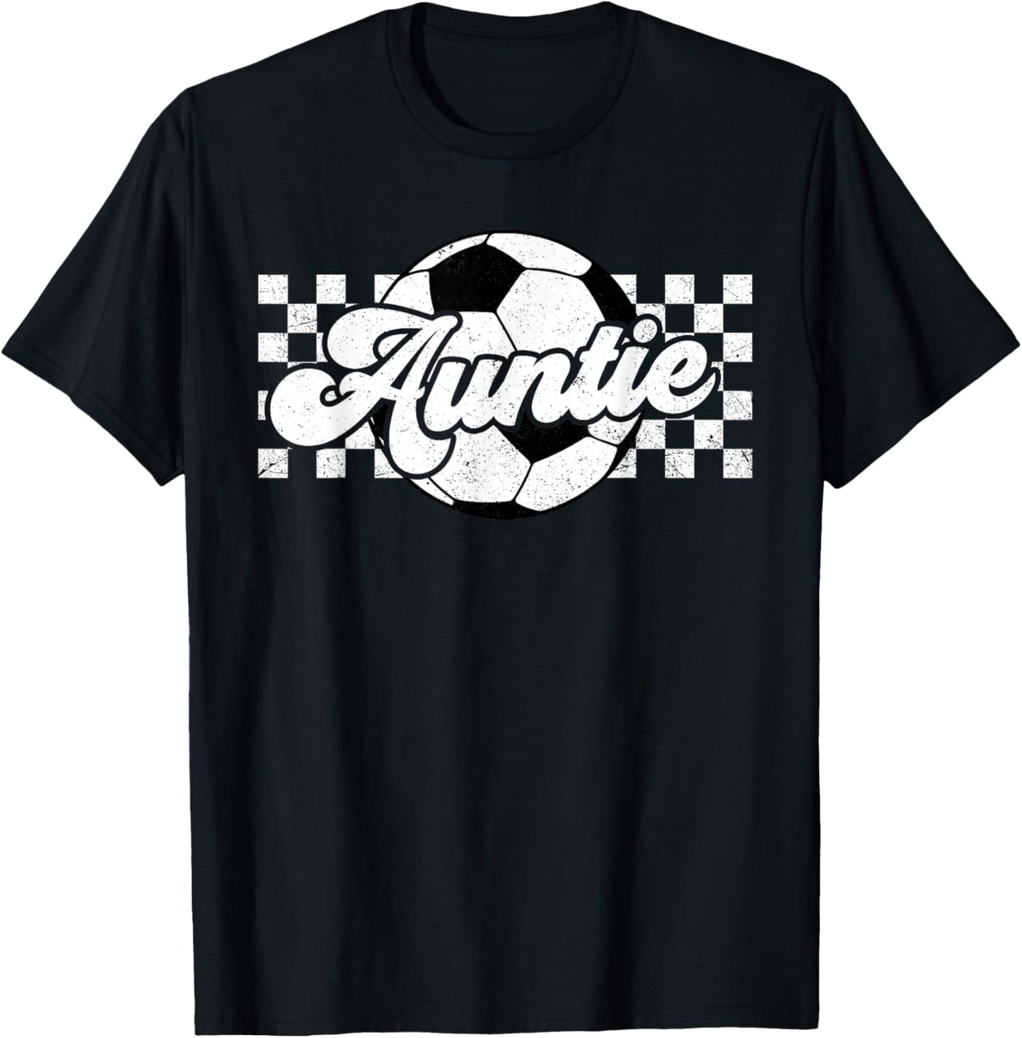 Soccer Auntie Aunt Lover Family Mother's Day Retro Checkered T-Shirt - T-Shirt | Black