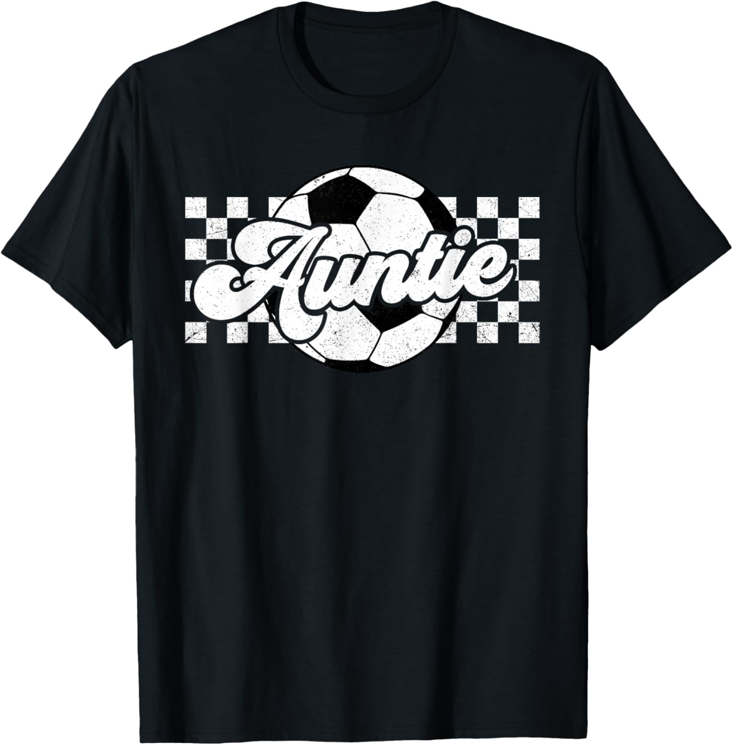 Soccer Auntie Aunt Lover Family Mother's Day Retro Checkered T-Shirt - T-Shirt | Black