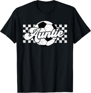 Soccer Auntie Aunt Lover Family Mother's Day Retro Checkered T-Shirt - T-Shirt | Black