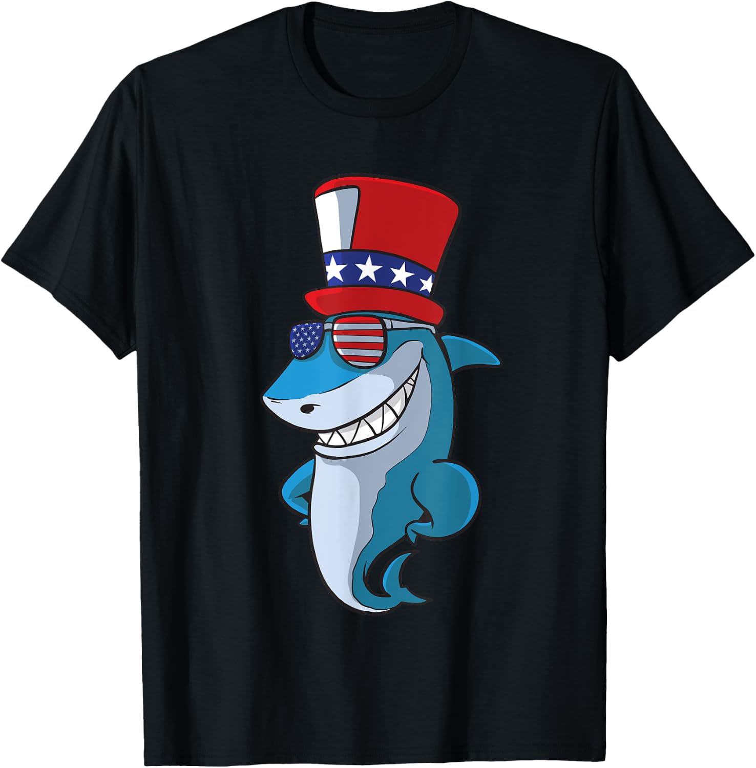 Cute Shark 4th Of July Independence Day America USA T-Shirt - T-Shirt | Black
