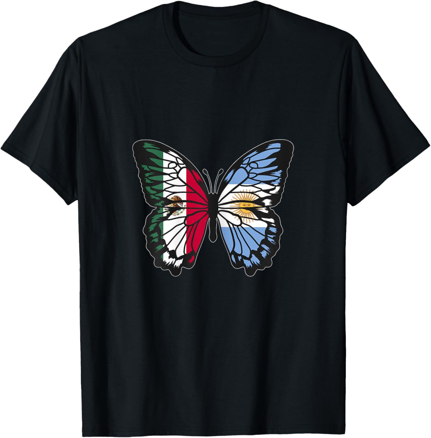 Mexico and Argentina Mix Butterfly Half Mexican Argentinian T-Shirt - T-Shirt | Black