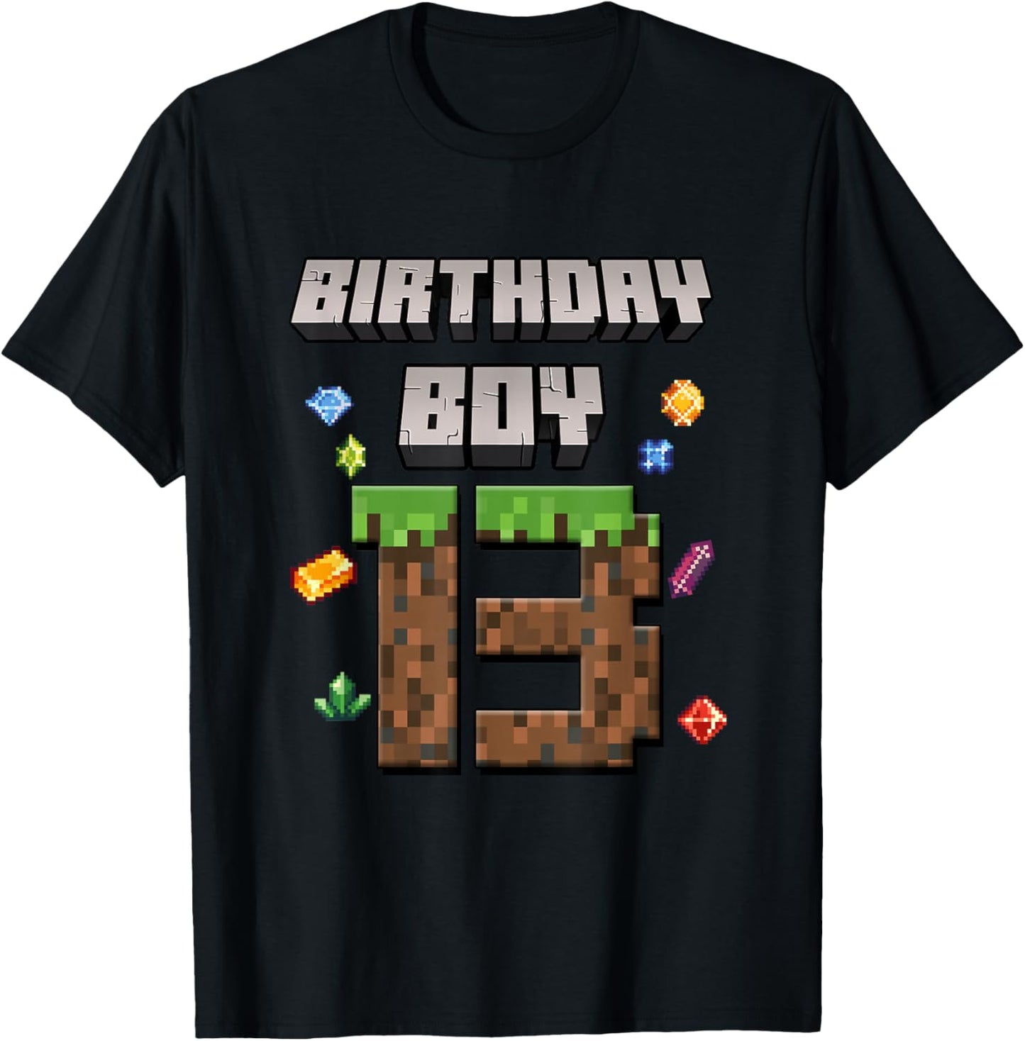 13th Birthday 13 Years Old Video Gamer Pixel Birthday Boys T-Shirt - T-Shirt | Black