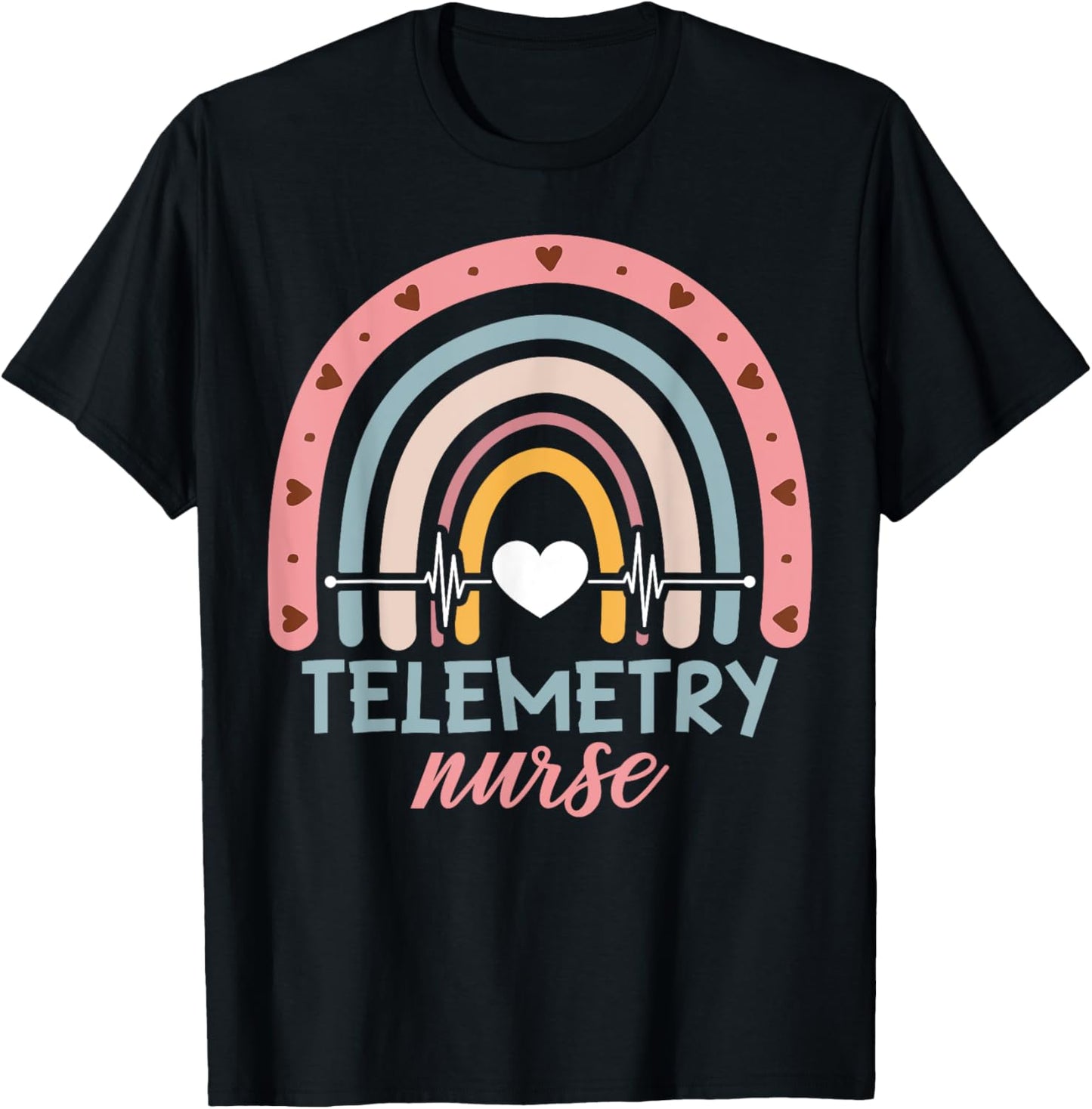 Telemetry Nurse Appreciation Rainbow T-Shirt - T-Shirt | Black