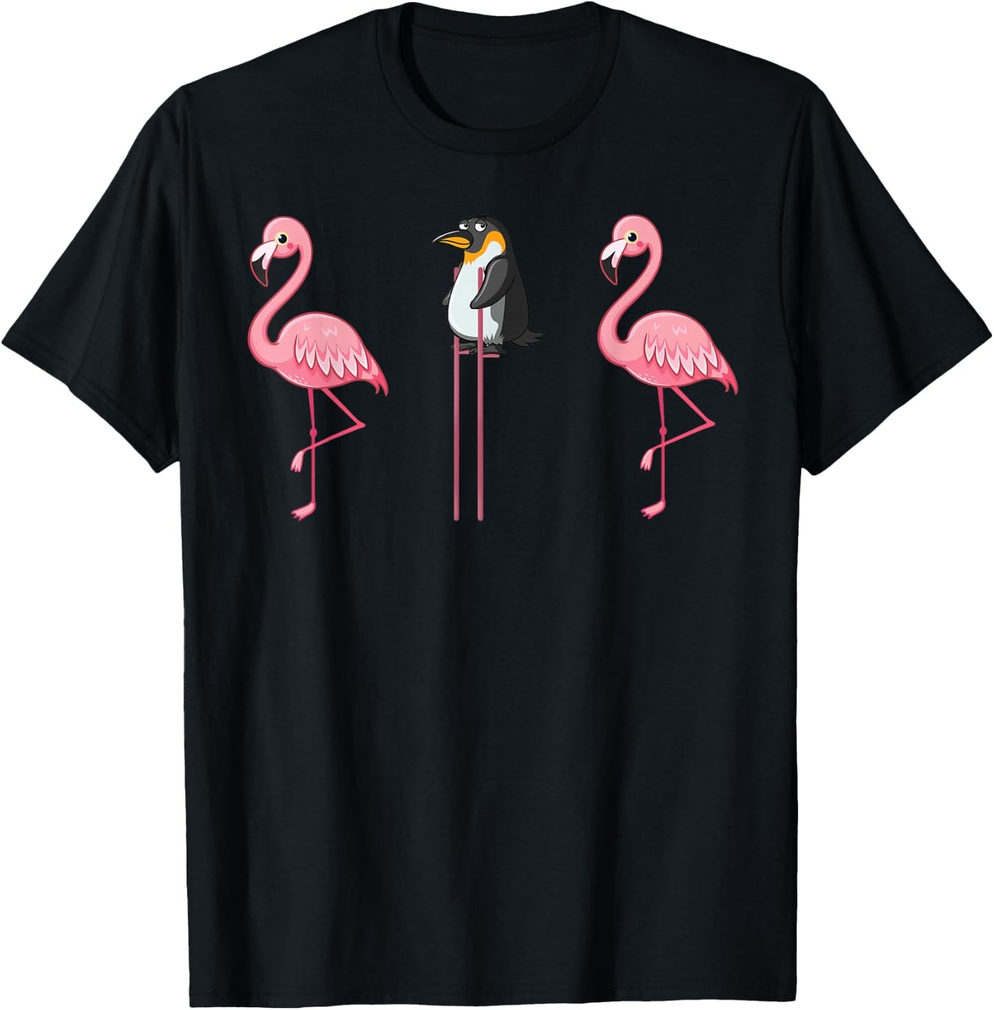 Flamingo Penguin On Stilts Flamingo Lover Gifts T-Shirt - T-Shirt | Black