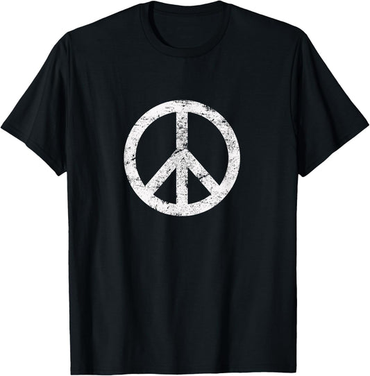 Distressed Hippie Peace Sign Cool Vintage Symbol Men Women T-Shirt - T-Shirt | Black