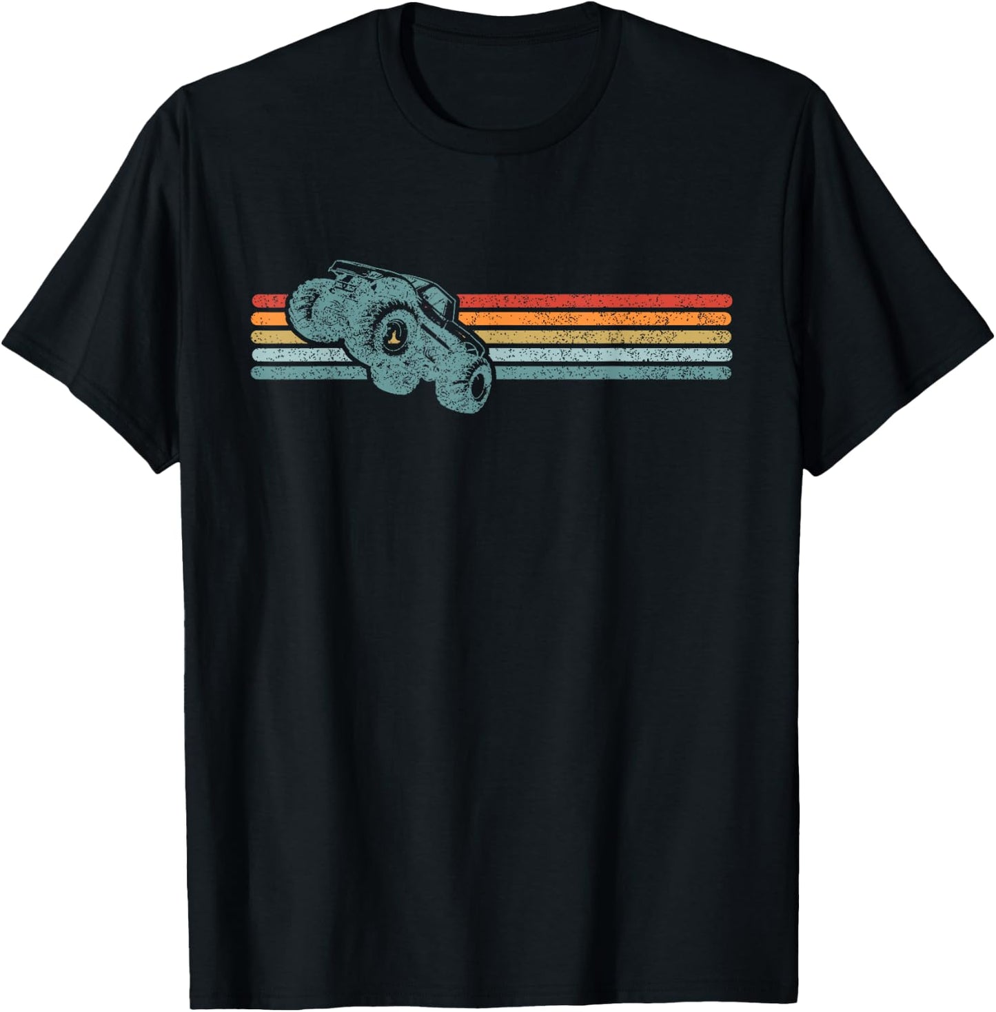 Monster Truck Shirt Vintage Retro Horizontal Stripes Lines T-Shirt - T-Shirt | Black