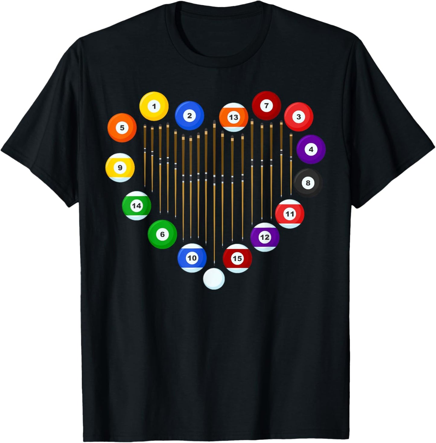 Love Billiard Pool Billiard Ball Billiard Player Lover Heart T-Shirt - T-Shirt | Black