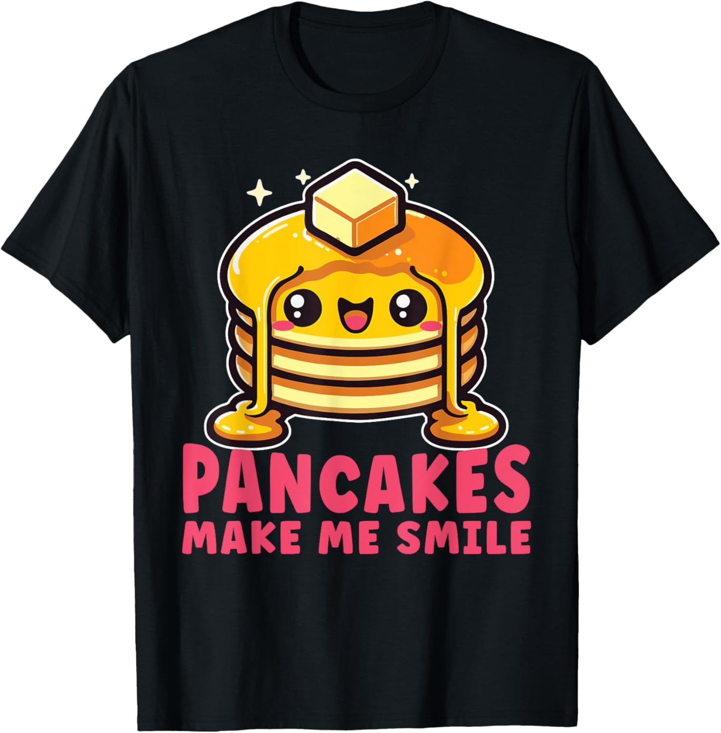 Cute Pancake Breakfast Food Lover Kawaii Pancakes T-Shirt - T-Shirt | Black