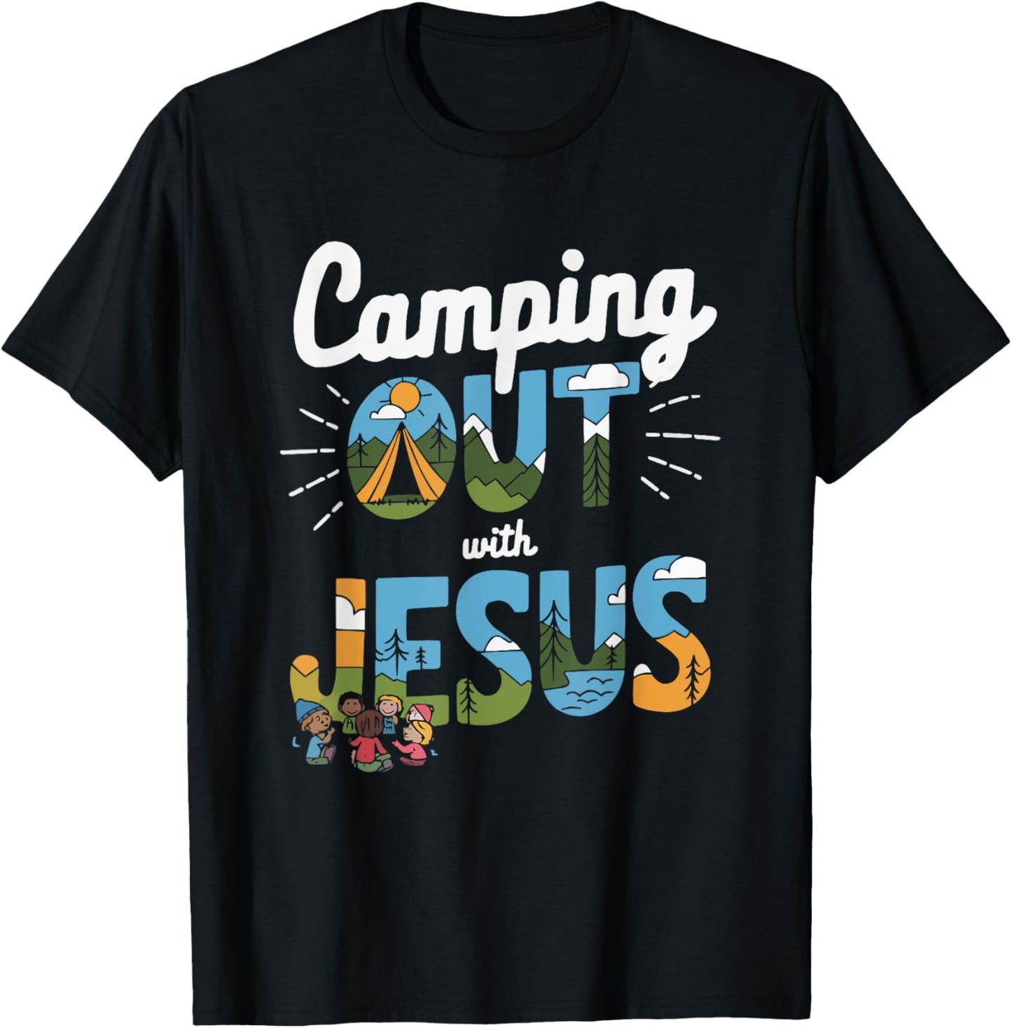 Camping Jesus Christ Religion Christian Camper Christianity T-Shirt - T-Shirt | Black