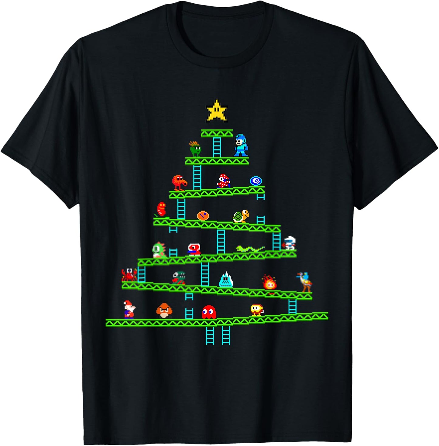 8 Bit Retro Gaming Christmas Tree T-Shirt - T-Shirt | Black