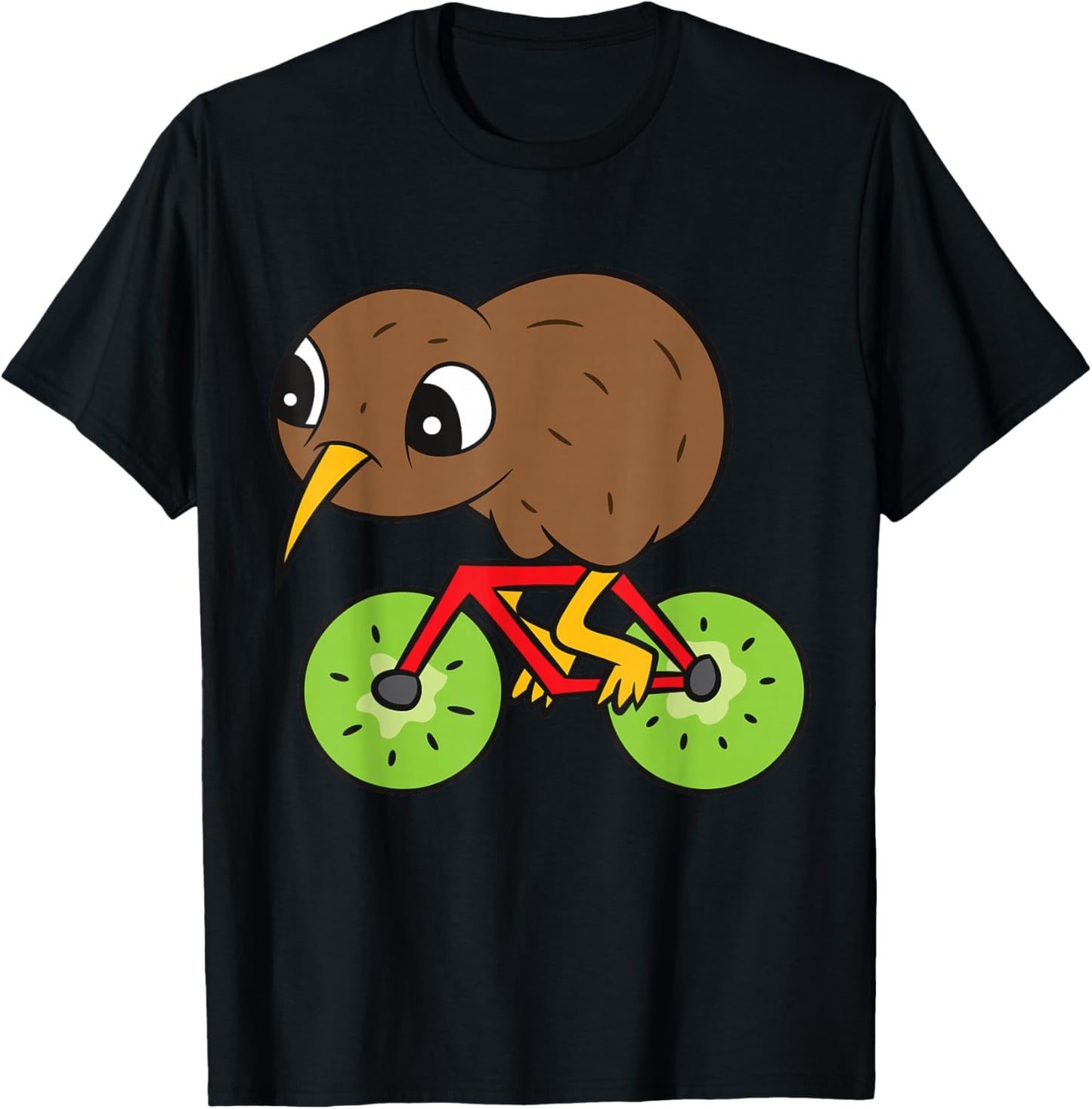 Kiwi Bird On Kiwi Bicycle Kawaii Kiwi T-Shirt - T-Shirt | Black