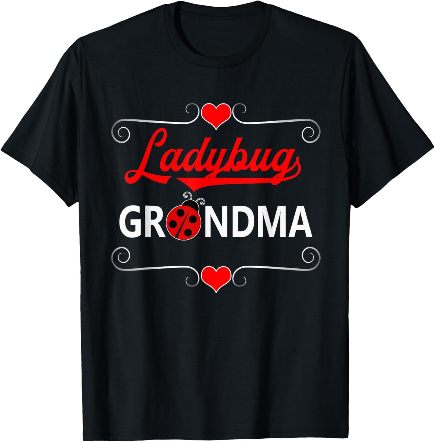Ladybug Grandma Cute Ladybird With Hearts T-Shirt - T-Shirt | Black