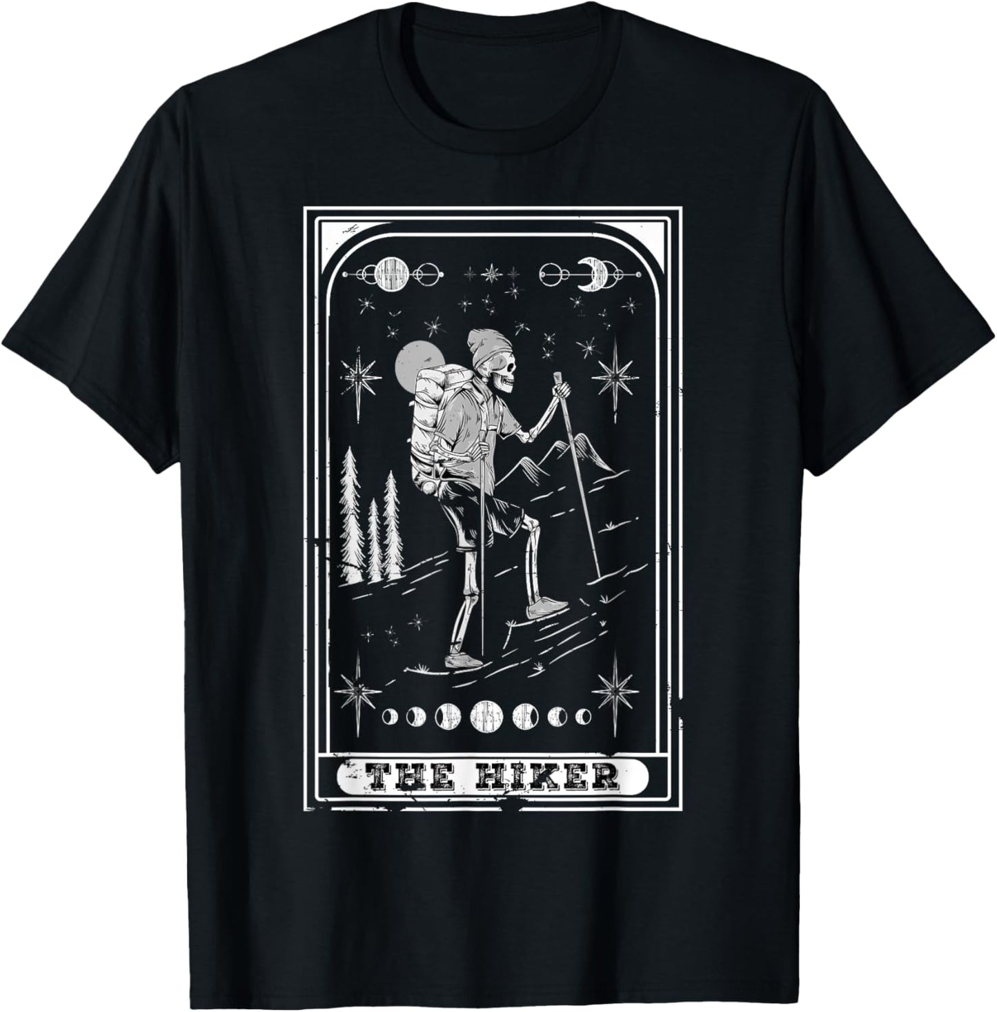 The Hiker Goth Skeleton Tarot Card Nature hiking T-Shirt - T-Shirt | Black