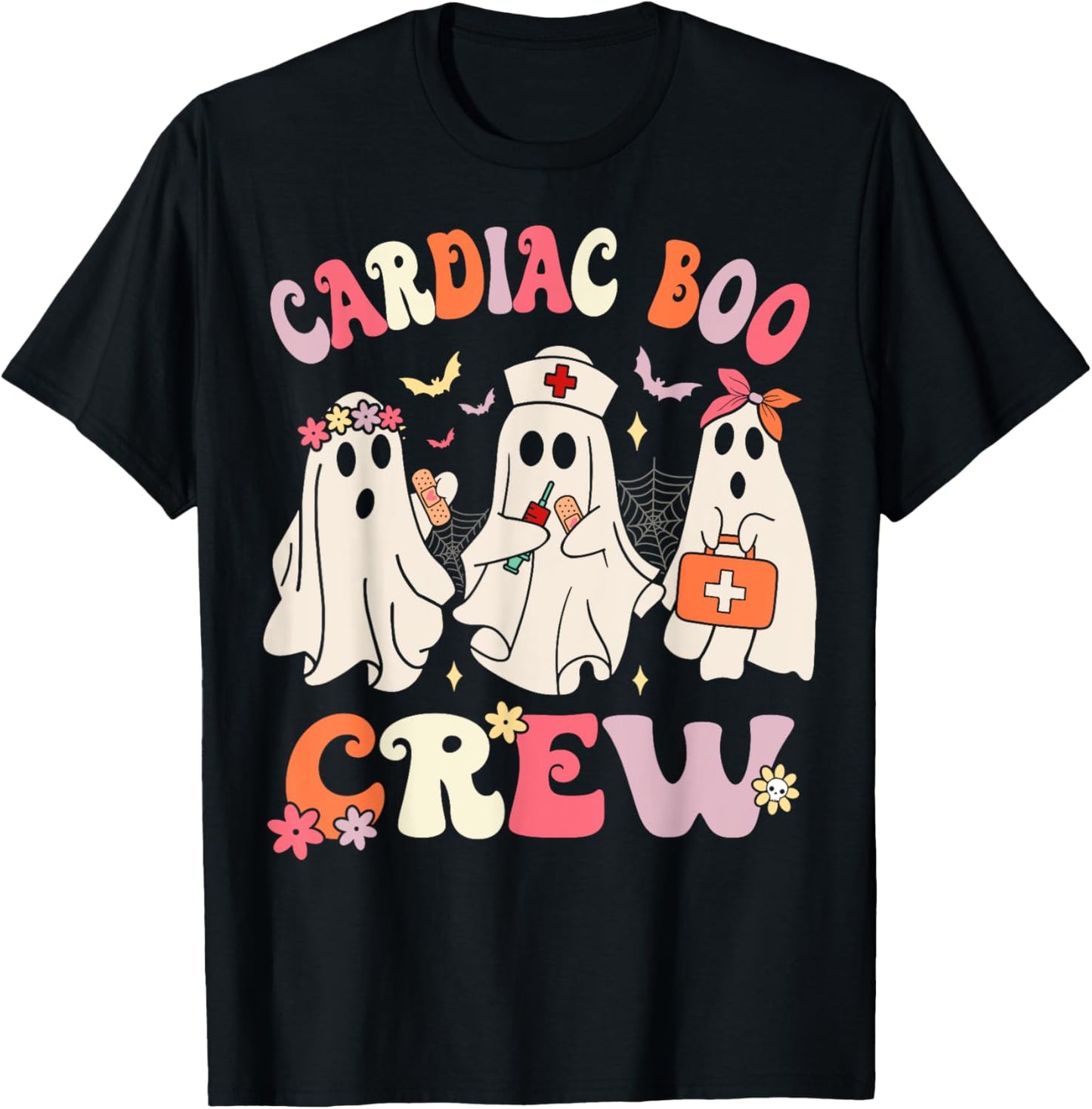 Halloween Cardiac Boo Crew Cardiology Nurse Ghost T-Shirt - T-Shirt | Black