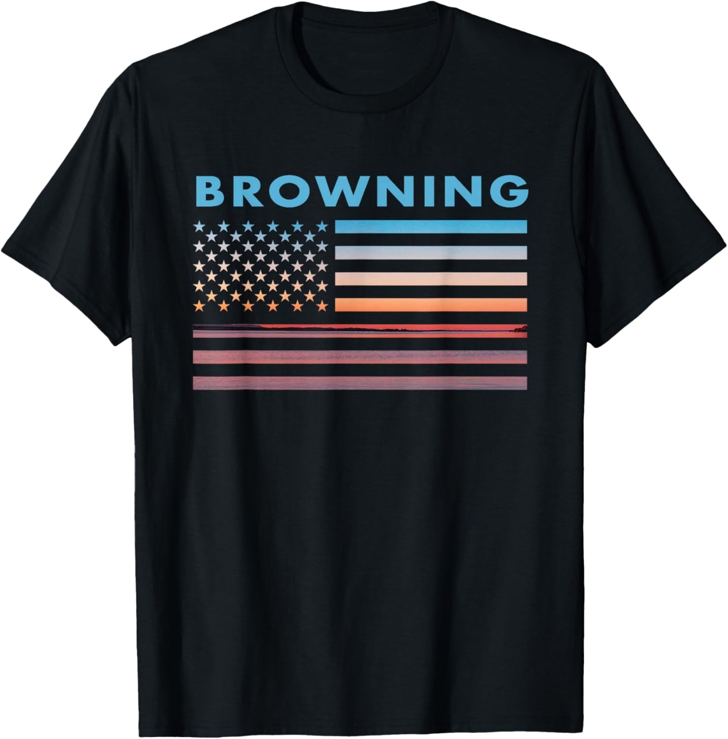 Vintage Sunset American Flag Browning, Montana T-Shirt - T-Shirt | Black