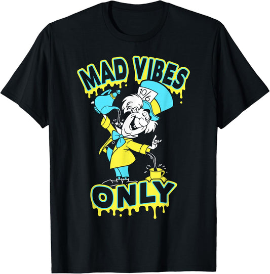 Disney Alice in Wonderland Mad Hatter Mad Vibes Only Small T-Shirt - T-Shirt | Black