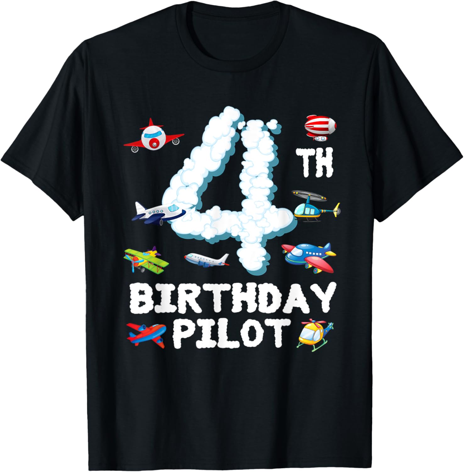 4th Birthday Future Pilot 4 Year Old Birthday Airplane Party T-Shirt - T-Shirt | Black