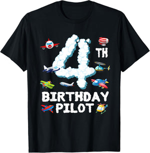 4th Birthday Future Pilot 4 Year Old Birthday Airplane Party T-Shirt - T-Shirt | Black