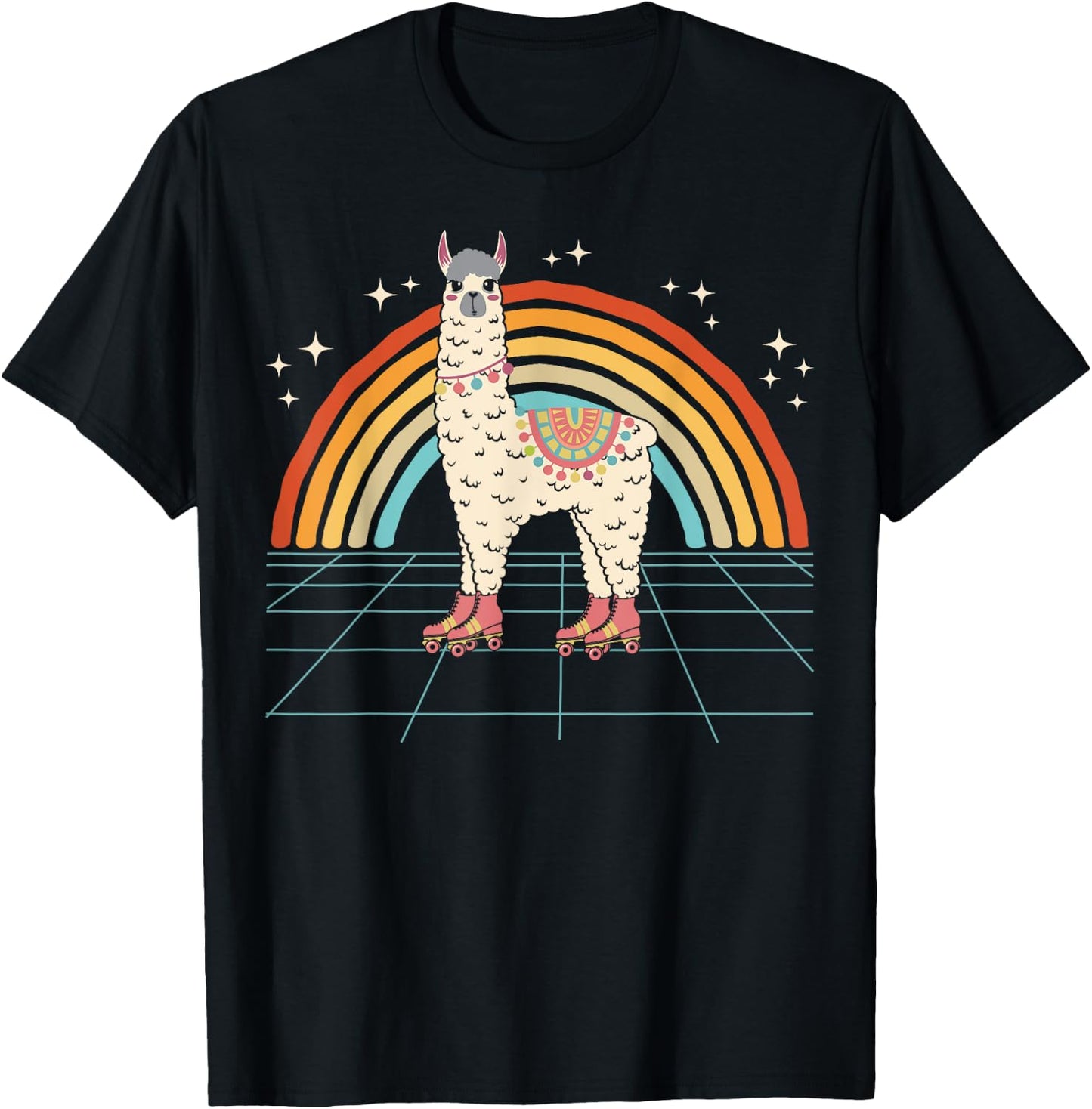Roller Skating Alpaca Skater Skate Retro Vintage 70s/80s T-Shirt - T-Shirt | Black