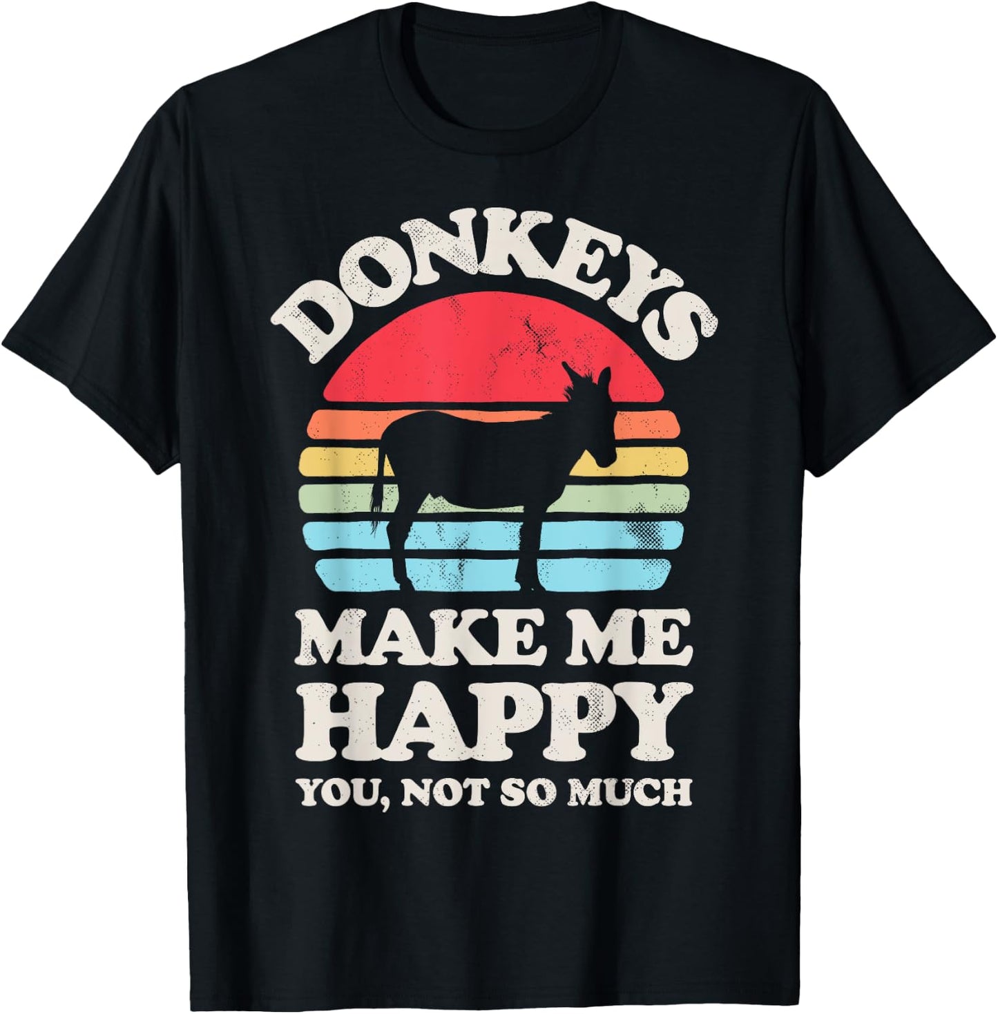 Donkeys Make Me Happy Donkey Lover Farmer Farm Animal Retro T-Shirt - T-Shirt | Black