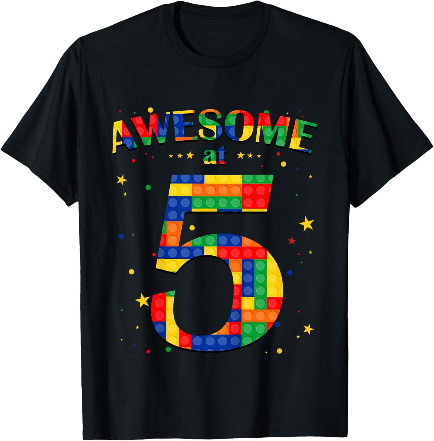 Building Blocks Bricks Awesome at 5 Years Old Birthday Boy T-Shirt - T-Shirt | Black