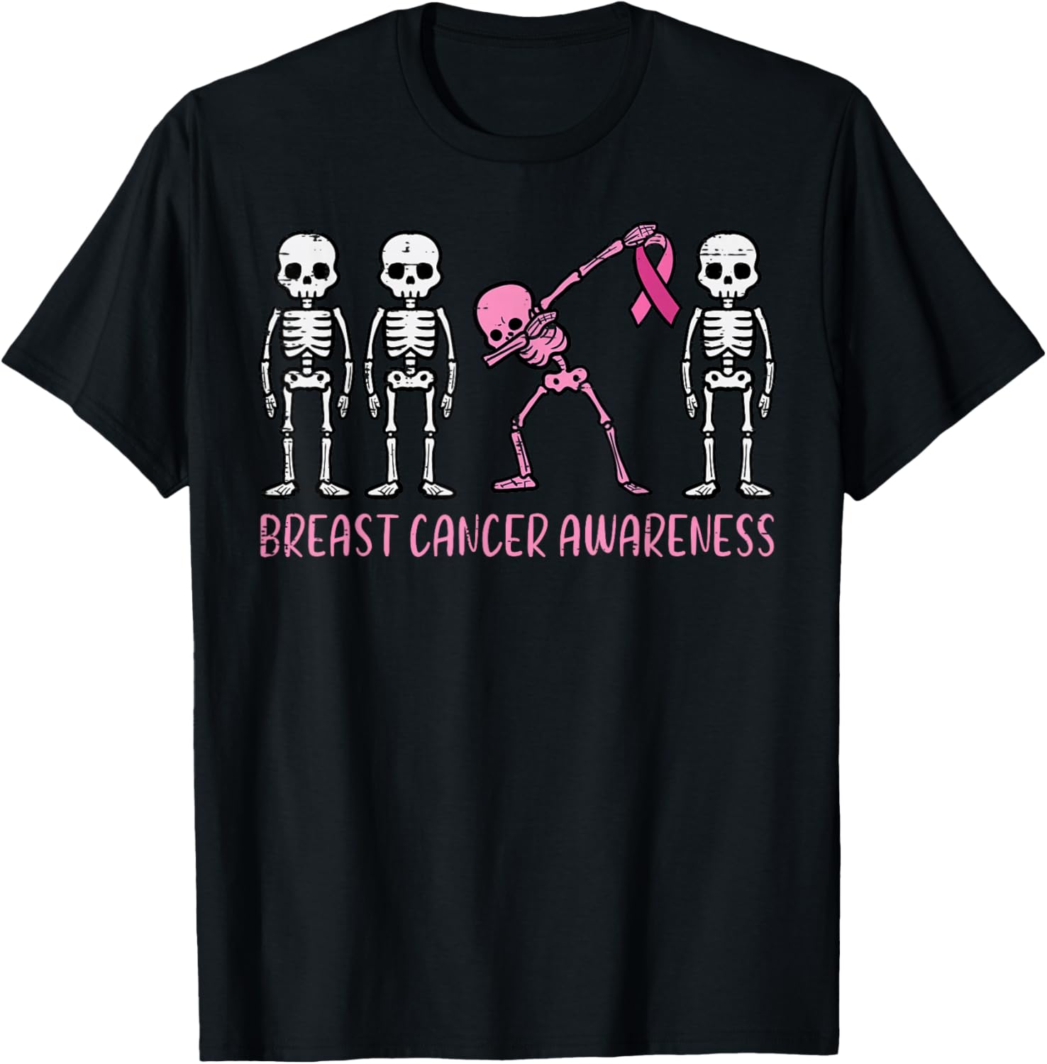 Breast Cancer Awareness Skeleton Dab Support Women Kids Men T-Shirt - T-Shirt | Black