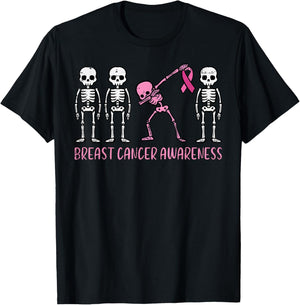 Breast Cancer Awareness Skeleton Dab Support Women Kids Men T-Shirt - T-Shirt | Black