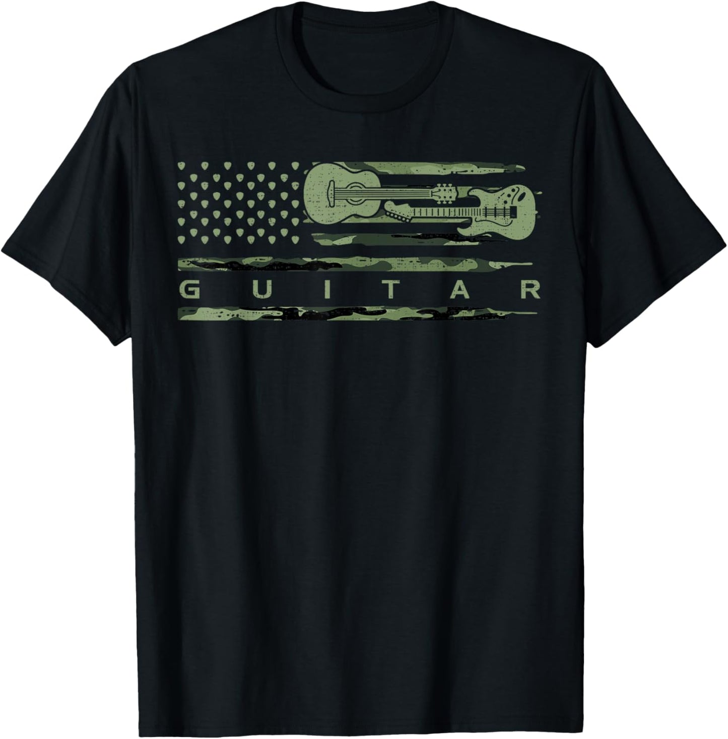 Vintage Camouflage Guitar, Guitarist, Guitar Lover T-Shirt - T-Shirt | Black
