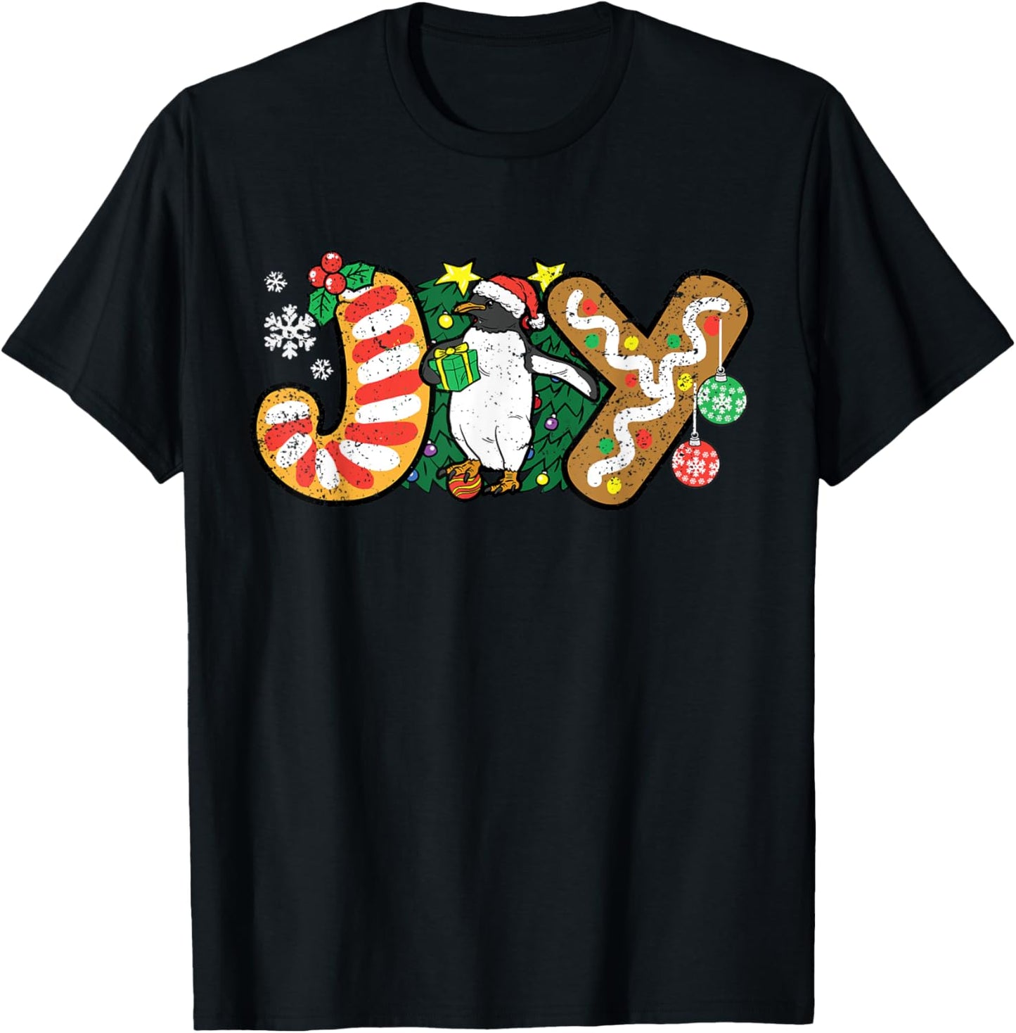 Penguin Joy Christmas Pajama X-mas Snowflakes Winter Holiday T-Shirt - T-Shirt | Black
