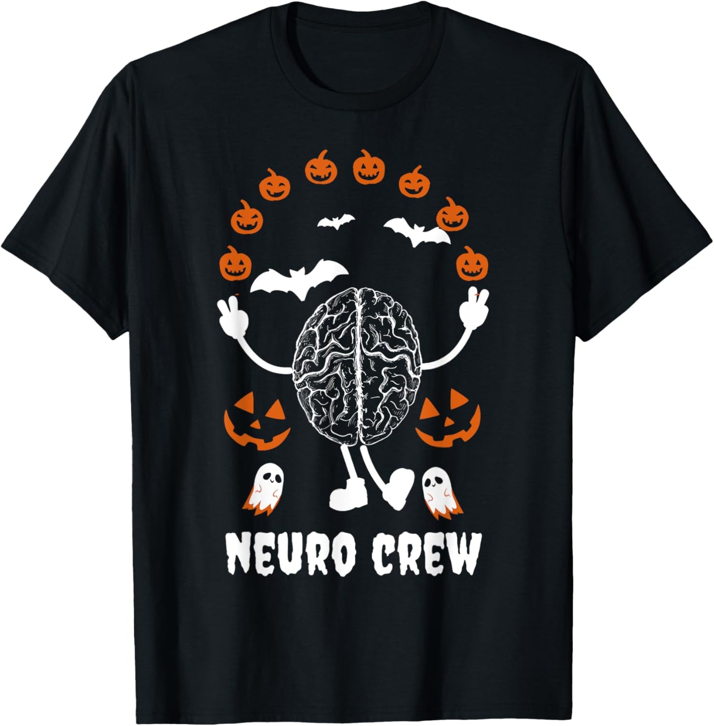Neuro Nurse Crew Halloween Anatomical Brain Anatomy Pumpkins T-Shirt - T-Shirt | Black