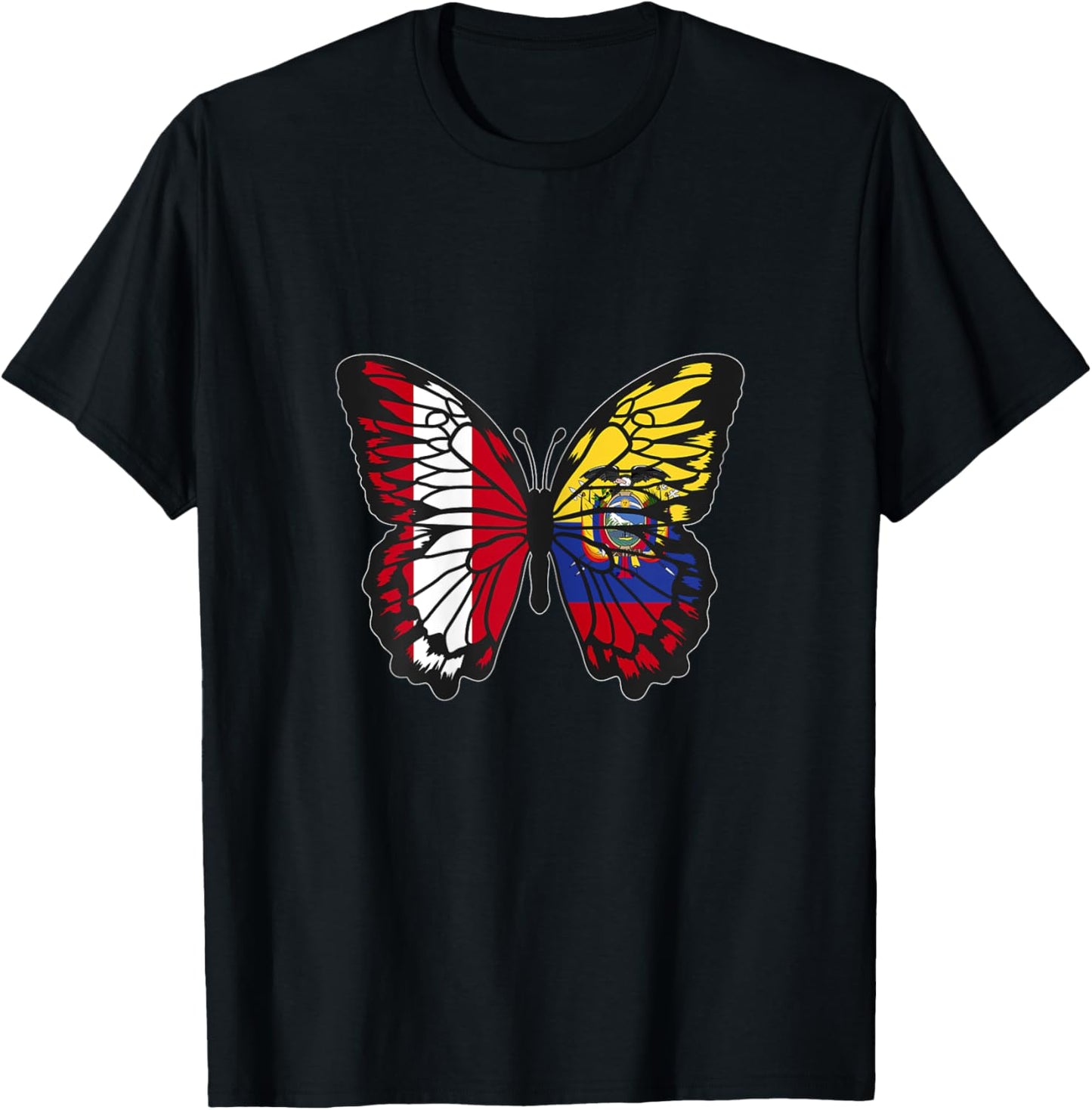 Peru and Ecuador Mix Butterfly Half Peruvian half Ecuadorian T-Shirt - T-Shirt | Black