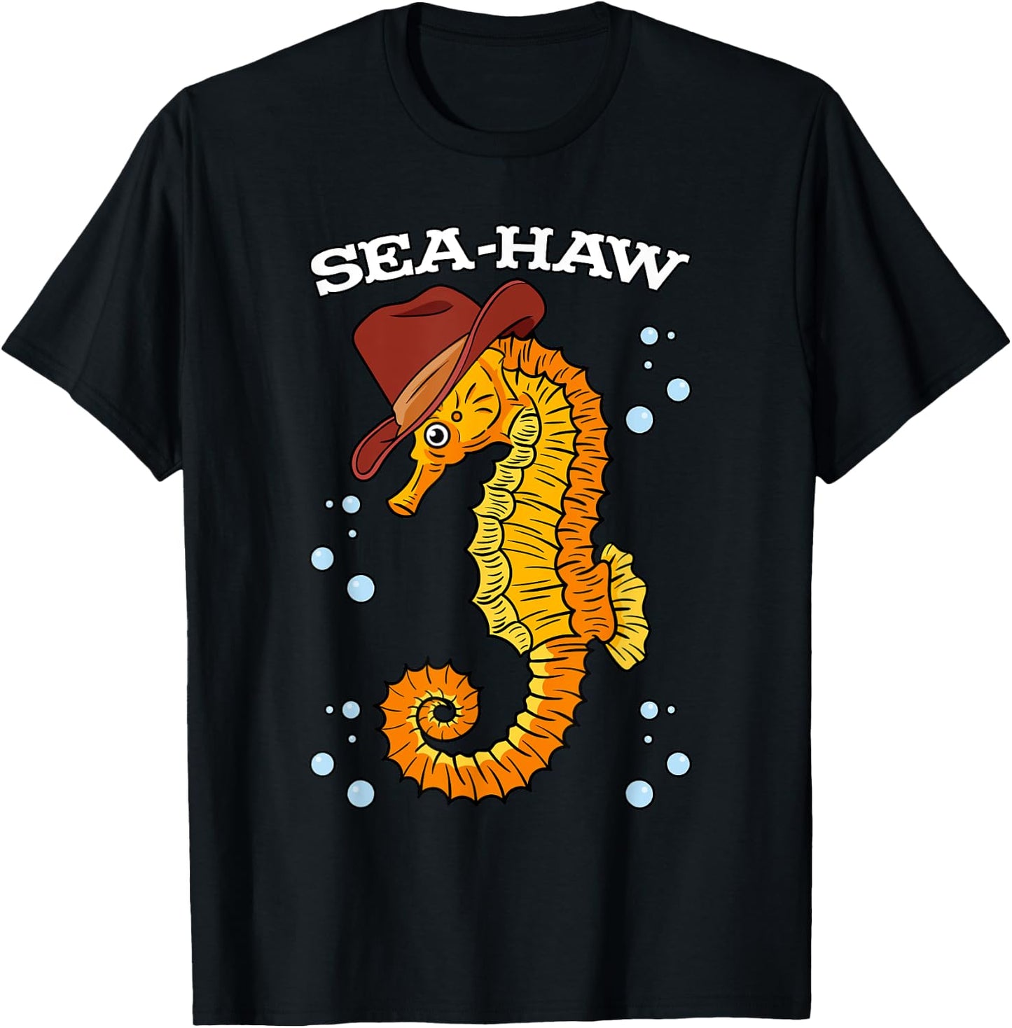 Seahorse Cowboy Hat Aquatic Sea Animal Fish Hippocampus T-Shirt - T-Shirt | Black