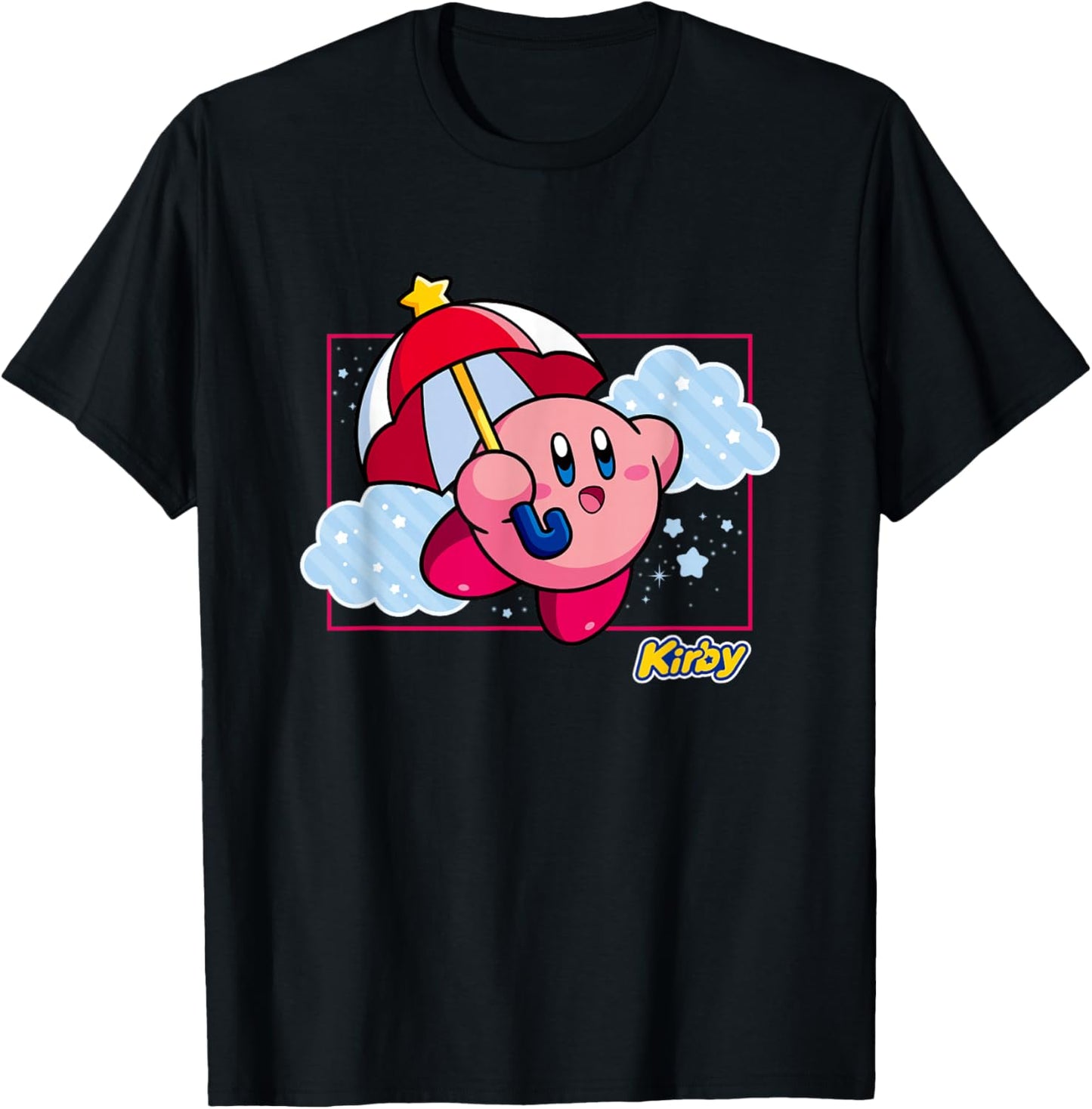Kirby Magical Umbrella Pastel Cloudy Panel T-Shirt - T-Shirt | Black