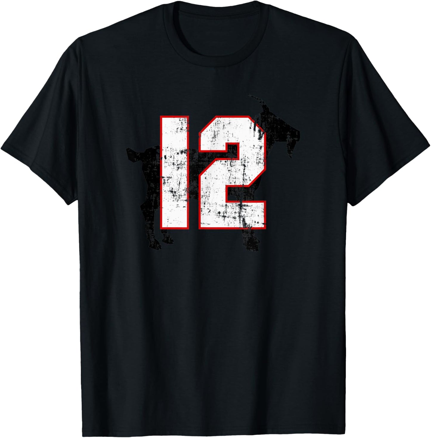 GOAT 12 Greatest (Player) Of All Time Football Distressed T-Shirt - T-Shirt | Black