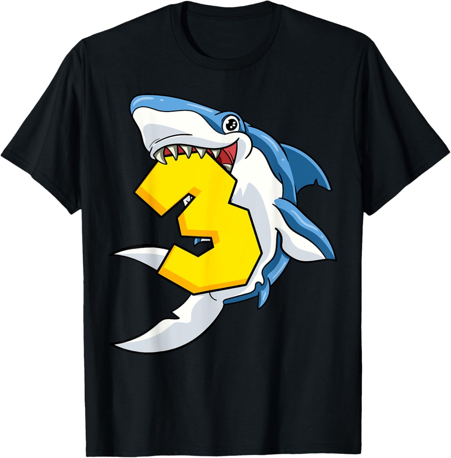 3 Shark Birthday Animal Themed Bday Party Celebration 3rd T-Shirt - T-Shirt | Black