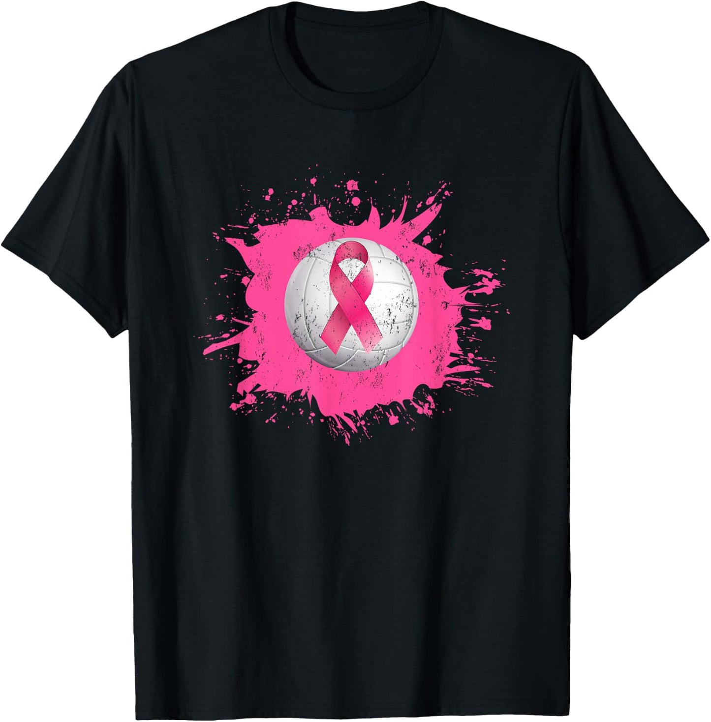 Volleyball Pink Ribbon Breast Cancer Awareness T-Shirt - T-Shirt | Black
