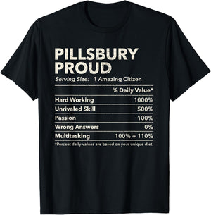 Pillsbury, North Dakota Proud Nutrition Facts T-Shirt - T-Shirt | Black