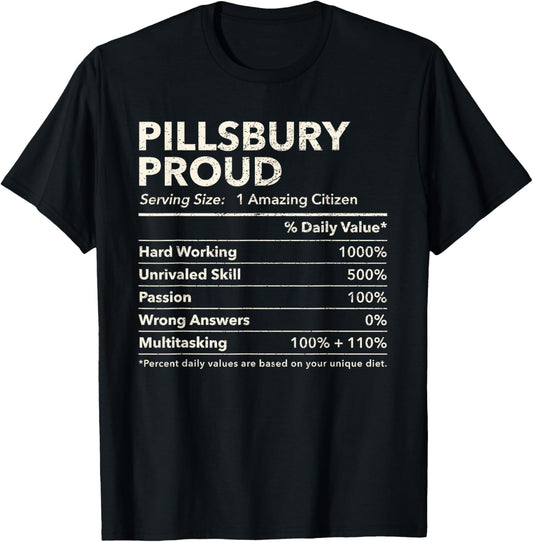 Pillsbury, North Dakota Proud Nutrition Facts T-Shirt - T-Shirt | Black