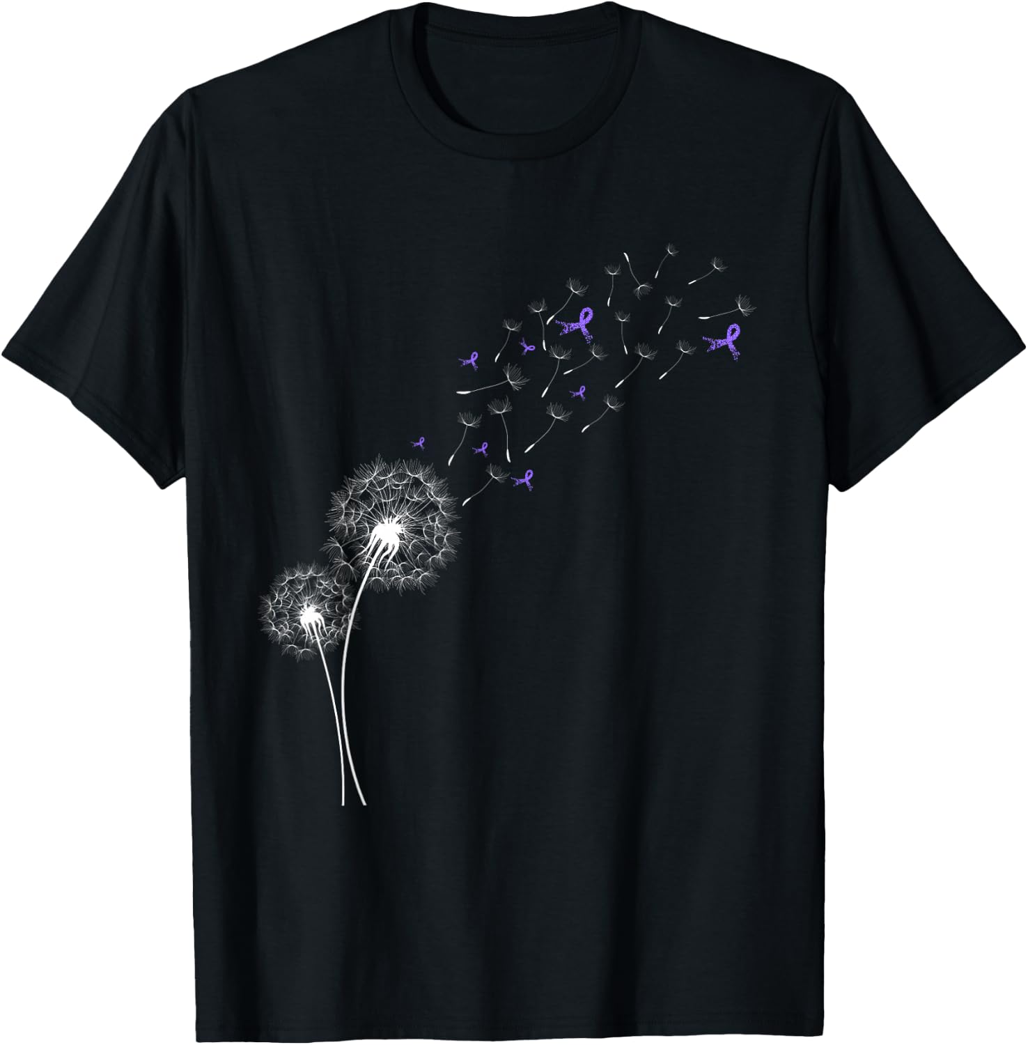 Dandelion Purple Ribbon Pancreatic Cancer Awareness T-Shirt - T-Shirt | Black