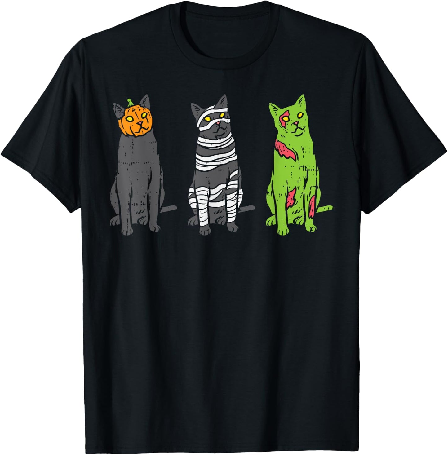 Pumpkin Mummy Zombie Black Cats Halloween Kitty Pet Gift T-Shirt - T-Shirt | Black