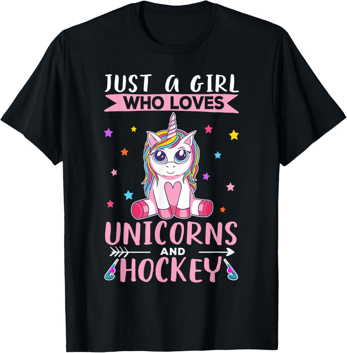 Just A Girl Who Loves Unicorns And Hockey Field Hockey T-Shirt - T-Shirt | Black