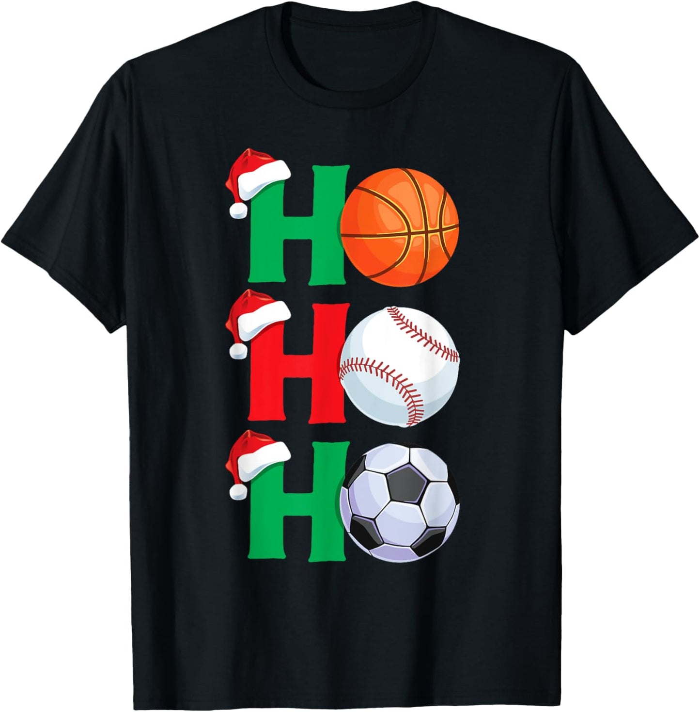 Ho Ho Ho Boys Christmas Sports Basketball Baseball Soccer T-Shirt - T-Shirt | Black