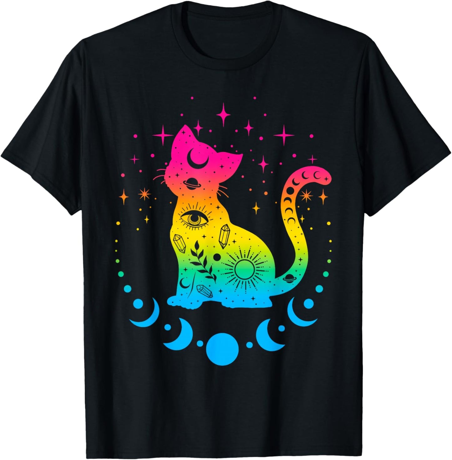Celestial Pansexual Pride Flag Colours Astrology Cat T-Shirt - T-Shirt | Black