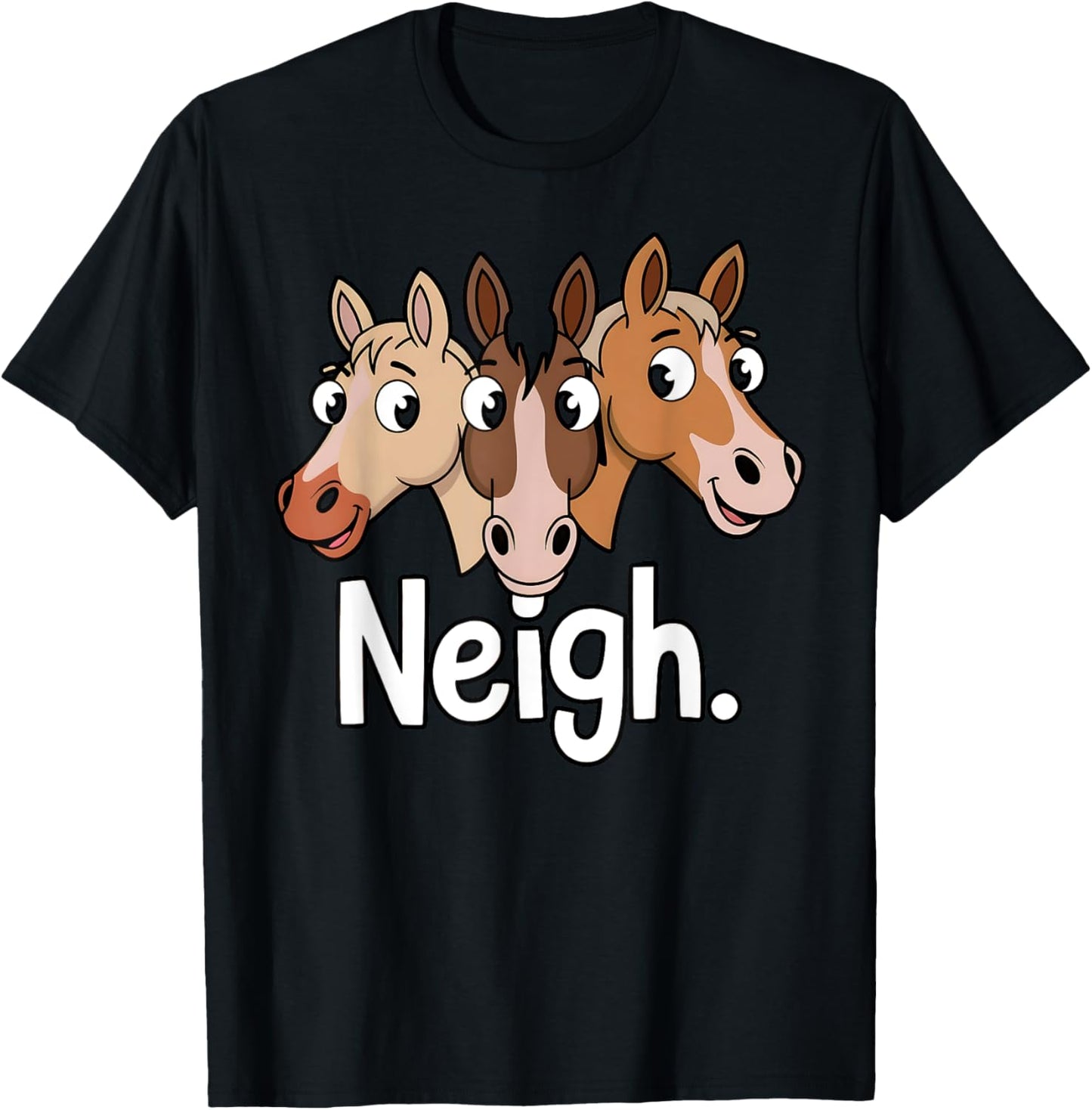 Neigh Funny Horse Lovers Cartoon Design T-Shirt - T-Shirt | Black