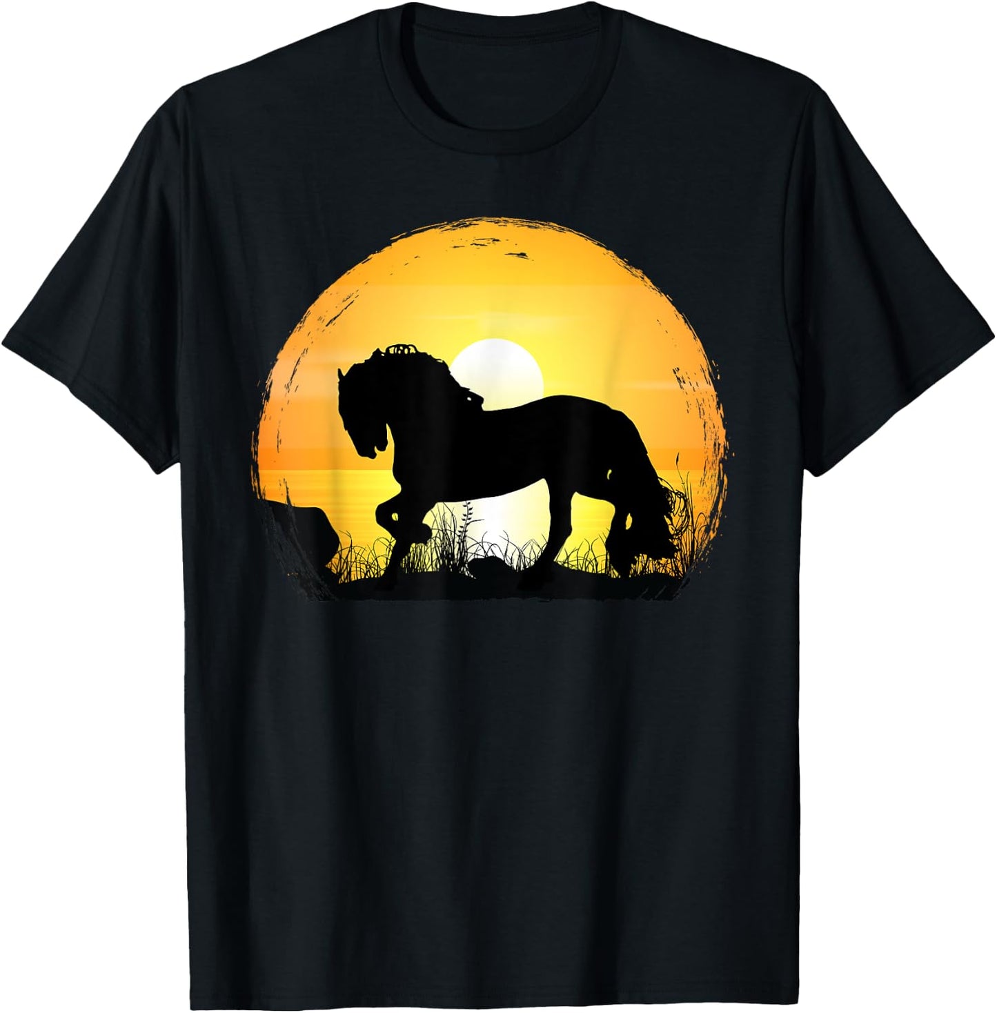 Sunset Horse Breed Silhouette - Friesian T-Shirt - T-Shirt | Black