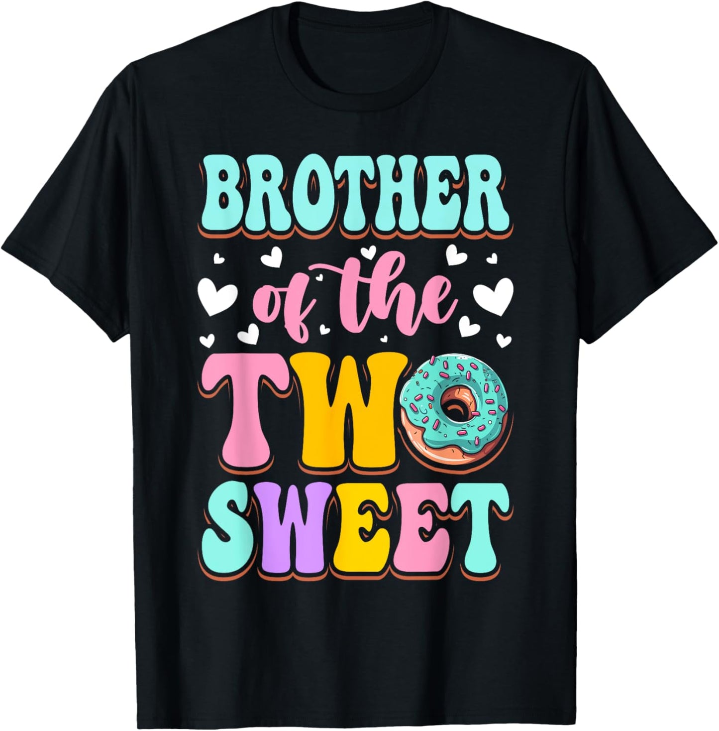 Brother Of The Two Sweet Donut Birthday Family Theme Girl T-Shirt - T-Shirt | Black